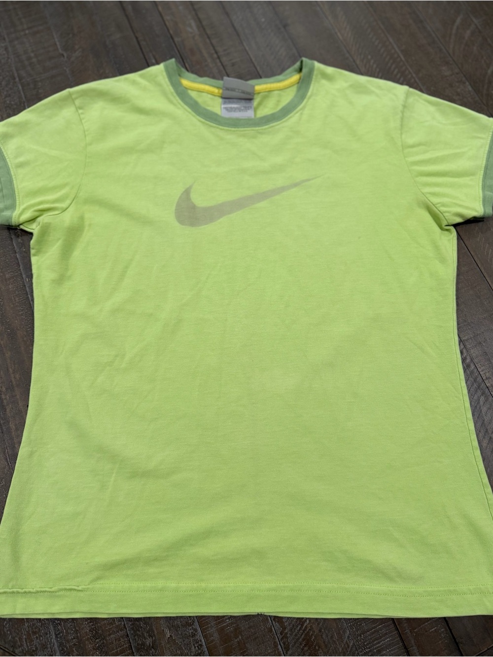 Nike Women's Lime Green Short Sleeve Tee with Gray Swoosh